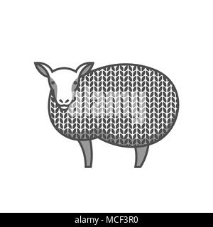 Wolle Emblem mit Merino Schafe. Etikett für Handarbeit, stricken oder Tailor Shop Stock Vektor