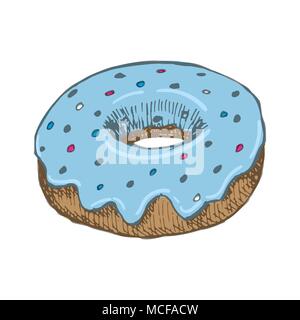 Vector vintage Donut Zeichnung. Hand gezeichnet Farbe fast food Abbildung. Toll für Menü, Poster oder Label. Stock Vektor