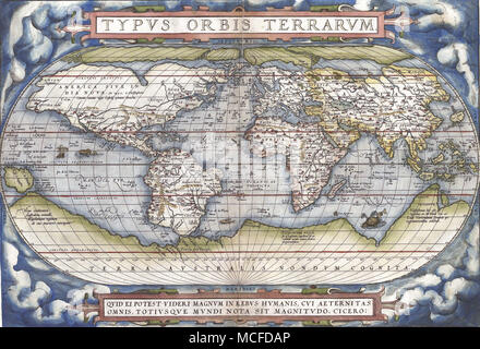 ABRAHAM ORTELIUS (1527-1598) flämische Kartograph. Seine 1570 Typus Orbis Terrarum Stockfoto