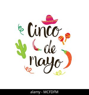 Cinco De Mayo in Mexiko Urlaub Grußkarte Handgezeichneten Schriftzug Hintergrund Vector Illustration Stock Vektor