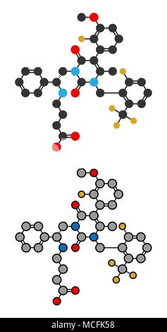 Elagolix Droge Molekül (gonadotropin-releasing Hormon-Antagonist). Stilisierten 2D Renderings. Stock Vektor