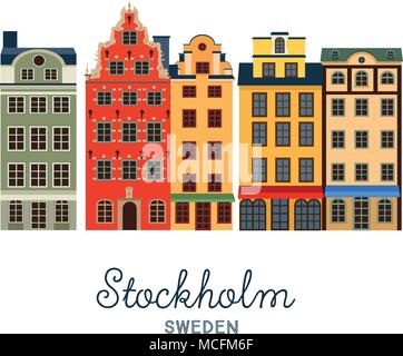 Gamla Stan, der Altstadt von Stockholm, der Hauptstadt Schwedens. Vector Illustration Stock Vektor