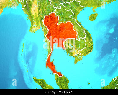 Thailand in den rot markierten aus der Umlaufbahn der Erde. 3D-Darstellung. Elemente dieses Bild von der NASA eingerichtet. Stockfoto