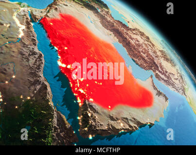 Sat-morgen Blick auf Saudi-arabien in Rot hervorgehoben auf dem Planeten Erde. 3D-Darstellung. Elemente dieses Bild von der NASA eingerichtet. Stockfoto