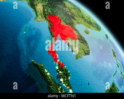 Sat-morgen Ansicht von Thailand in Rot hervorgehoben auf dem Planeten Erde. 3D-Darstellung. Elemente dieses Bild von der NASA eingerichtet. Stockfoto