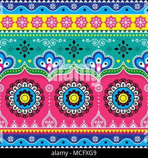 Indische und Pakistanische Lkw art design, Jingle Lkw nahtlose Vektor Muster, Bunte, mit Blumenmustern repetitive Dekoration Stock Vektor