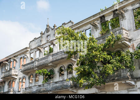 Fassade, historische Haus außen in der Casco Viejo, Panama City ruinieren, Stockfoto