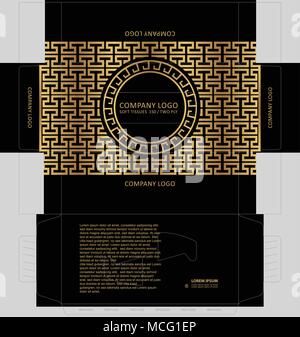 Golden Versace pataren auf Black Box. Tissue Box template Konzept, Vorlage für geschäftliche Zwecke, platzieren Sie Ihre Texte und Logos und bereit zu gehen für Drucken. Stock Vektor