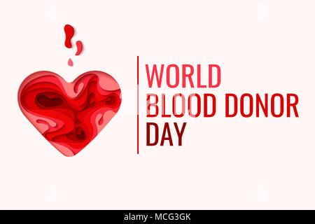Weltblutspendetag vector Hintergrund. Bewußtsein Plakat mit rotem Papier schneiden Blut Herz. Hämophilie tag Konzept Stock Vektor