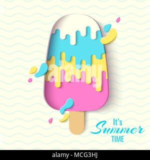 Sommer banner Vorlage. Papier schneiden Eis vector Hintergrund. Retro Papier Handwerk Poster. Stock Vektor