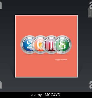 2018 Frohes Neues Jahr Konzept, bunte 3d-metallische Kreise, Vektor, Abbildung Stock Vektor