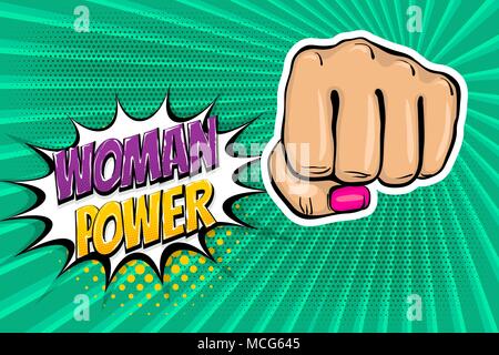 Mädchen Frau macht Faust Pop Art Stil Stock Vektor