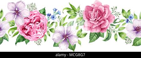 Nahtlose Floral background in Aquarell Stil isoliert auf Weiss. Stock Vektor