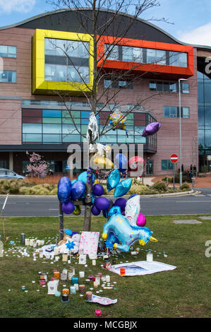 Alder Hey, Liverpool, Großbritannien. 18. April 2018: die Menschen protestieren außerhalb Alder Hey Krankenhaus in Arvenholz Asche Bereich von Liverpool in die Unterstützung von Toddler Alfie Evans, die derzeit auf einem Life Support System, mit dem sich das Krankenhaus Spezialisten planen, sodass Alfie zu sterben. Alfies Eltern erwarten den Gerichten die Entscheidung so Alfie in ein Krankenhaus in Italien, wo Spezialisten, Sie können in der Lage sein, Hilfe bei seiner medizinischen Zustand anbieten zu übertragen. Ein medizinisches Team und Private Jet haben die Eltern angeboten worden Alfie nach Italien zu transportieren. Credit: Dave Ellison/Alamy leben Nachrichten Stockfoto