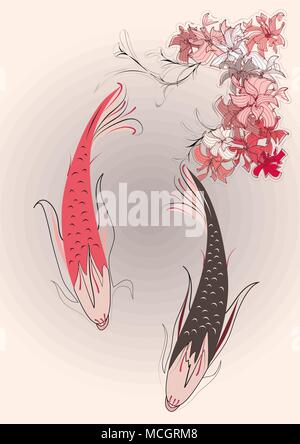 Zwei Fische und Blumen auf pinck Stock Vektor