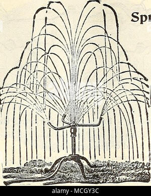 . Sprinkler. Kalifornien Lawn Sprinkler. Dies ist einer der beliebtesten und Zierpflanzen Rasensprenger seiner Art, und verteilt das Wasser über eine große Fläche. Auf dem Stand 12 cm hoch 1,25 $" "Nickel top; 12 cm hoch 1,50 Enterprise Rasen Sprinlcler (Groß). Die Teile dieser Sprinkler sind praktisch unverwüstlich; hat vier Arme und deckt einen großen Bereich. Nr. 1, großes Format, schlittengestell $ 3.75 Nr. 2, Kleine" "3.00 Stockfoto