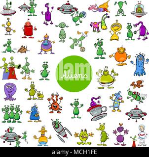 Cartoon Illustration von Aliens Figuren die riesige Menge Stock Vektor