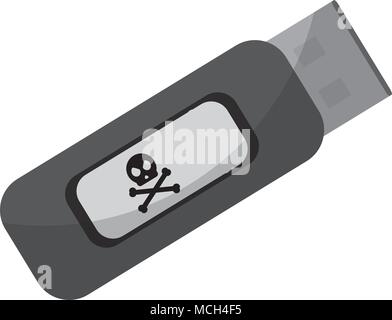 Speicher-usb-Technologie mit Gefahr Totenkopf Vector Illustration Stock Vektor
