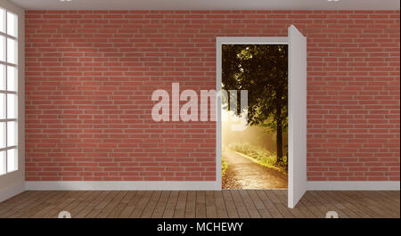 Zimmer mit einer Wand und Tür, 3D-Rendering Stockfoto