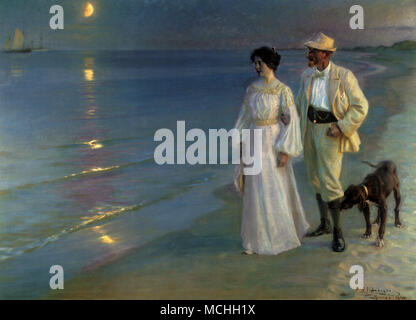 Sommerabend am Strand von Skagen, der Künstler mit Frau Stockfoto