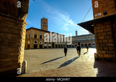 Am frühen Morgen in der Piazza Maggiore, Bologna, Italien Stockfoto