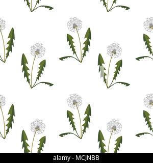 Nahtlose Muster mit Löwenzahn auf einfachen Hintergrund. Flache Bauform. Vector Illustration Stock Vektor