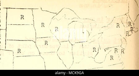 . Schwein. 85 - Geografische Verteilung der Asche Rost in den US als auf die Anlage Krankheit Übersicht berichtet. Vhite heartv/ocd rot von pcriies igniarius (L.) Fr verursacht. Idaho - ziemlich Co. nnicht auf Occidentalis) â"â" Ood rot von Pvcnoporus cinnabarinus Karst verursacht. = (Folystictus cinnabarinus] (jacq.; Fv.) V/Ashi nicht auf ^/juckt Besen - Ursache vinlcnown VJashire Tonne Drou^- rht Schädigung durch extrem trockene heiße Wetter verursacht. Nev; York-a fev; Bäume v/ere verletzt oder getötet, vor allem v/hier die Birken v; ere gepflanzt in ausgefüllt - Lav/ns. Ich ROSSKASTANIE (Aesculus glabra) Blatt Fleck von Gui.- Microfaser Nardia aes verursacht Stockfoto