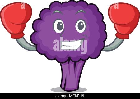 Boxing lila Brokkoli Charakter cartoon Vector Illustration Stock Vektor