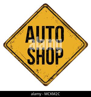 Auto Shop vintage rostiges Metall Zeichen auf weißem Hintergrund, Vector Illustration Stock Vektor