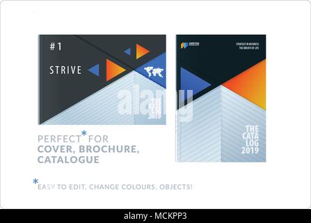 Material design Vorlage. Creative blue orange farbenfrohe abstrakte Broschüre, Geschäftsbericht auf schwarzem Hintergrund Stock Vektor