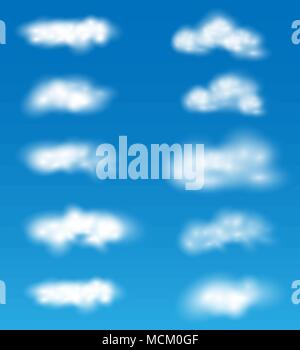 Sammlung von Vektor realistischen Wolken auf blauem Hintergrund Stock Vektor