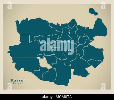 Moderne Stadtplan - Kassel Stadt Deutschlands mit Gemeinden DE Stock Vektor