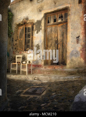 Blick auf den alten Straßen von der Griechischen Insel Santorini. Stockfoto
