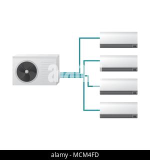 Die Klimaanlage mit einem Außenpool und vier Inneneinheit. Stock Vektor