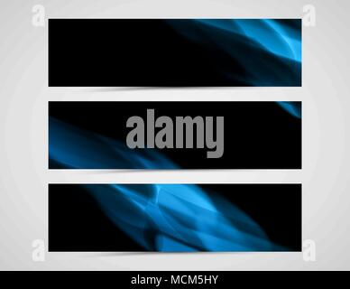 Abstrakte dunkle horizontale Banner, blauer Rauch Effekt Stock Vektor