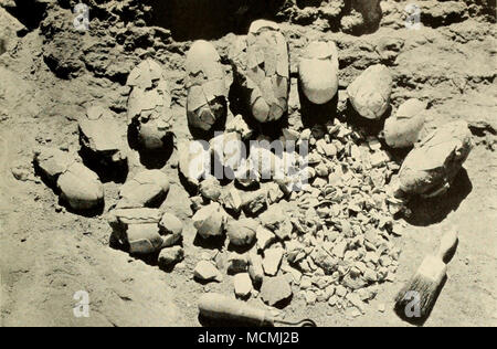 . * ^j^J | t'A.M.N.H. Foto ein Nest mit Eiern der Protoceratops, die Vorfahren der gehörnten Dinosaurier, wie sie waren, dis - in der Mongolei durch die Zentrale asiatische Expedition des American Museum of Natural History ceratopsians, Triceratops (try-SER-bei-ops) ist typisch und ist vielleicht die bekannteste Gattung. Dies war ein Tier etwa 20 bis 30 Fuß in der Länge, etwa acht Fuß in der Höhe an den Hüften. Unnötig zu sagen, Triceratops voll Quadrupedal war, mit starken Gliedmaßen und kurze, breite Füße. Die bemerkenswerte Eigenschaft von Triceratops und von allen großen gehörnten Dinosaurier war der riesige Kopf, verfassungsgemaess gleichmaessige Stockfoto