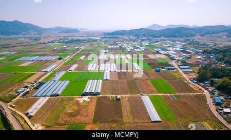 Luftaufnahme von Suncheon city von Südkorea. Luftaufnahme von Drone. Stockfoto