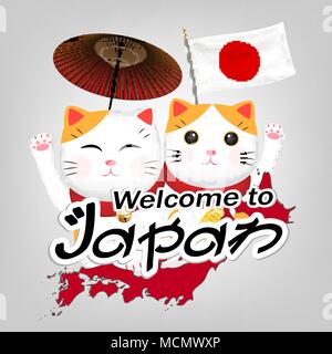 Zwei Maneki Neko willkommen Vektor zu Japan Stock Vektor