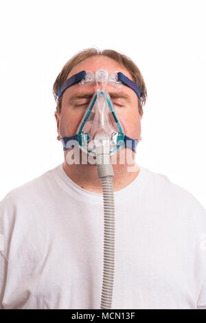 Mann, Schlafapnoe Masken Stockfoto