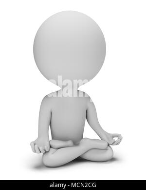 3d-kleiner Mensch in der Meditation. 3D-Bild. Weißer Hintergrund. Stockfoto
