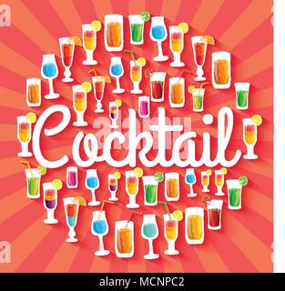 Bunten Cocktail trinken Kreis Infografiken Vorlage Konzept. Symbole für Ihr Produkt oder Ihre Design-, Web- und mobile Anwendungen. Vektor Wohnung mit langen Schatten Abbildung auf blauem Hintergrund Stock Vektor