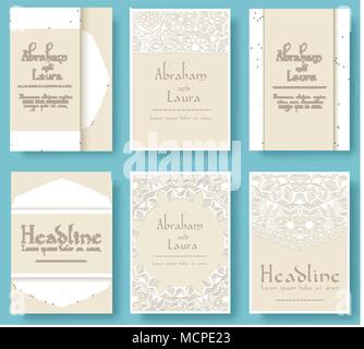 Satz von Hochzeit Karte flyer Seiten ornament Abbildung Konzept. Jahrgang Kunst traditionelle, Islam, arabischen, indischen, osmanischen Motiven, Elementen. Vektor dekorative retro Grußkarte oder Einladung Design. Stock Vektor