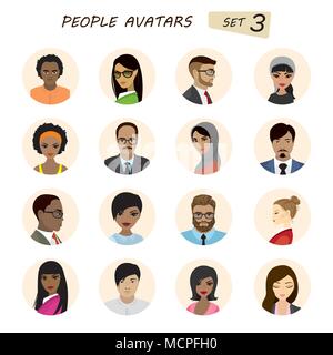 Menschen Avatare Sammlung, business Mann und Frau verschiedene Rassen, auf weißem Hintergrund, Vektor illustration Stock Vektor