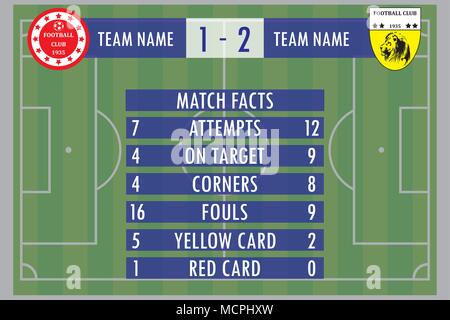 Fußball oder Football Match Infografik Elemente und Statistiken. Anzeigetafel und Spielwiese. Digitale Hintergrund Vector Illustration. Stock Vektor