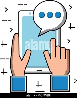 Hände Benutzer chatten mit Smartphone Stock Vektor