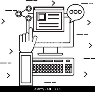 Desktop Computer mit social media Icons Stock Vektor