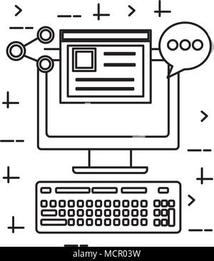 Desktop Computer mit social media Icons Stock Vektor