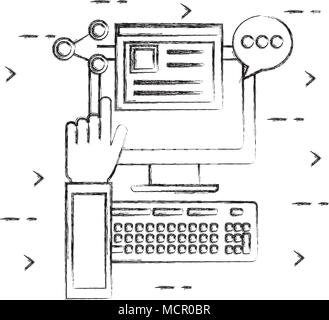 Desktop Computer mit social media Icons Stock Vektor