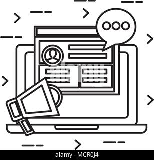 Laptop mit social marketing Symbole Stock Vektor