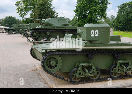 Bogorodskoye, Russland - 13 September, 2015: Kleine floating Tank T-38. Ausstellung der Gedenkstätte "Durchbruch bei der Belagerung von Leningrad'. Entfernt 4. Stockfoto